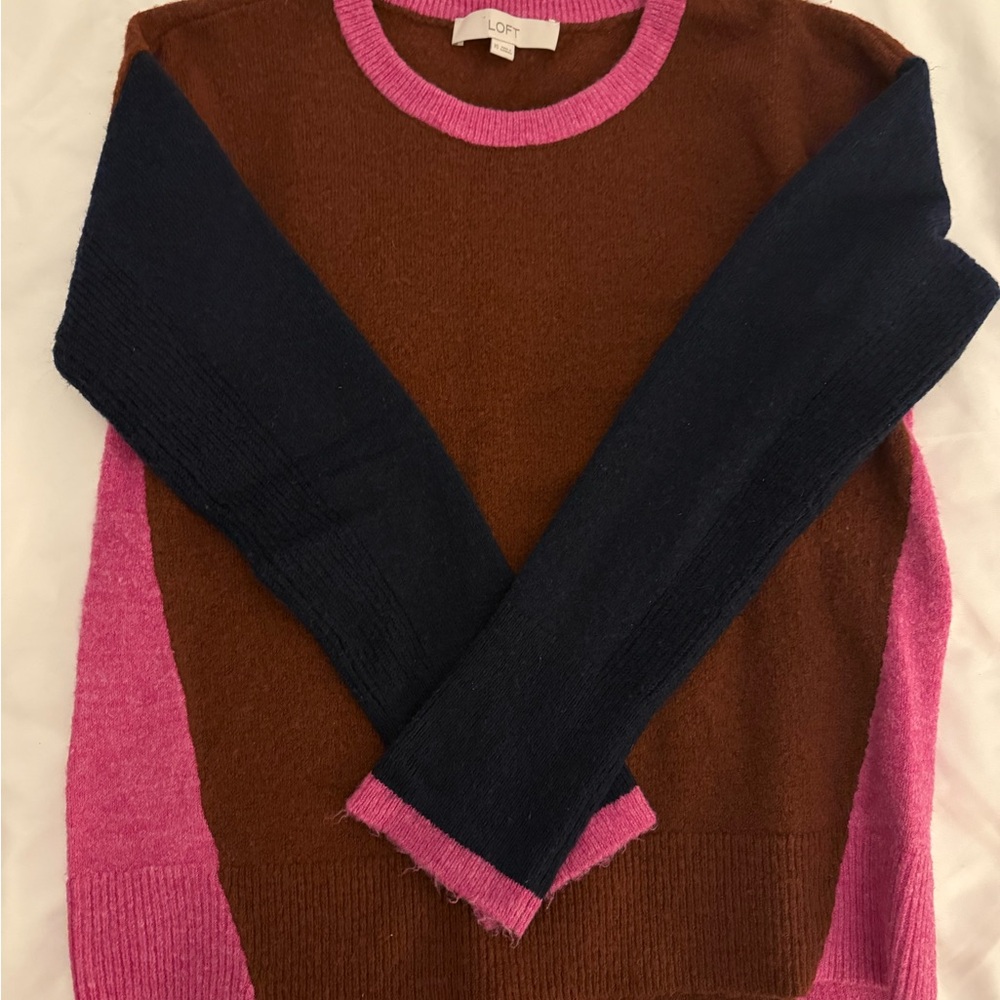 LOFT Women's Sweater - Brown, Pink, and Navy